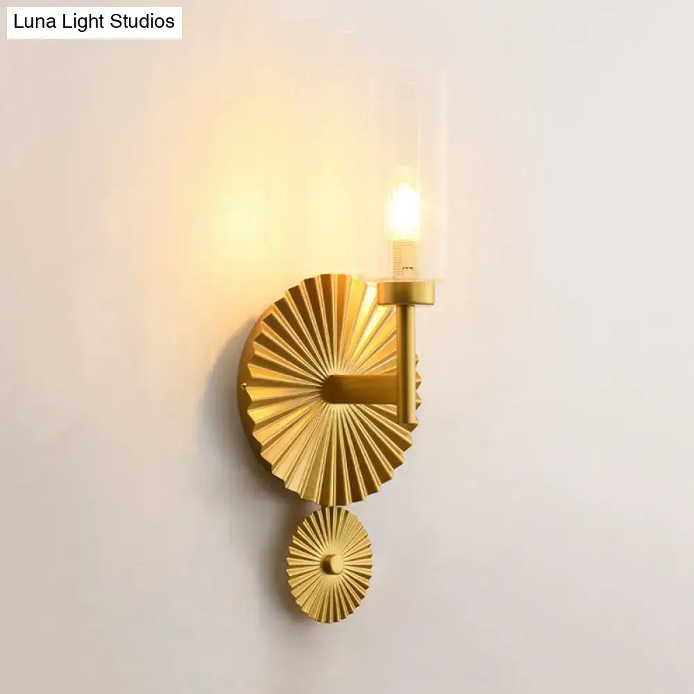 Mid century brass scalloped backplate wall sconce bedroom amber glass