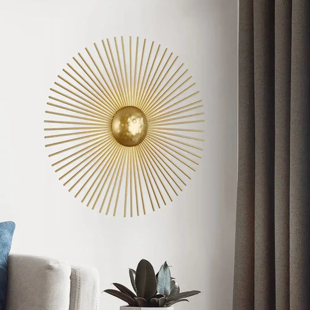Mid century brass sunburst sconce light living room wall fixture