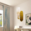 Mid century brass wall lamp – bedroom clear ribbed glass single light
