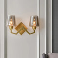 Mid-century brass wall lamp with truncated cone shade for bedroom