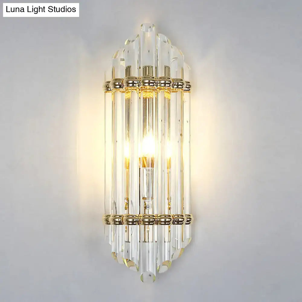 Mid century gold crystal pipe flush wall sconce for living room