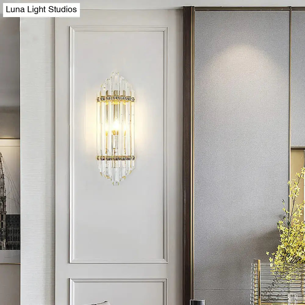 Mid century gold crystal pipe flush wall sconce for living room