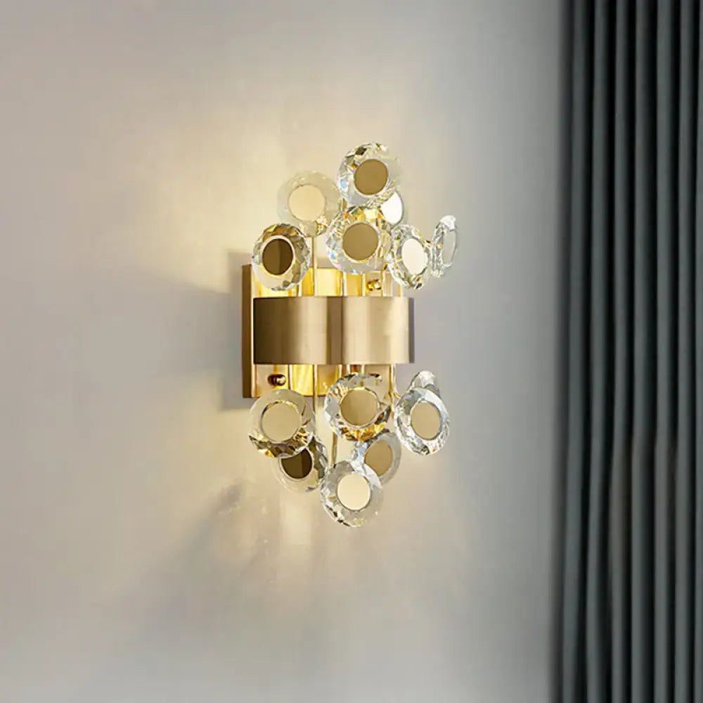 Mid century gold crystal wall light integrated led living room