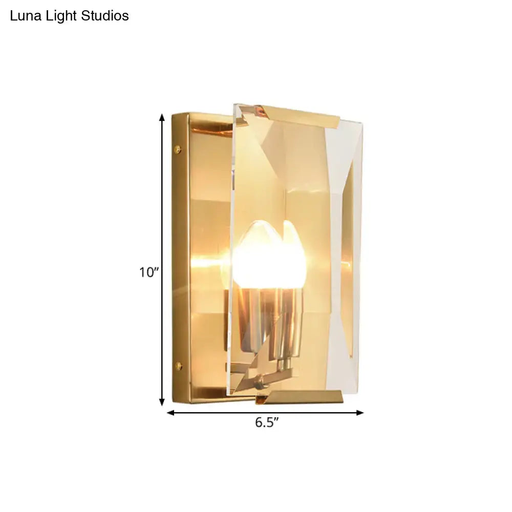 DecorBites™ Brass Wall Sconce with Clear Crystal Shield for a Mid Century Look