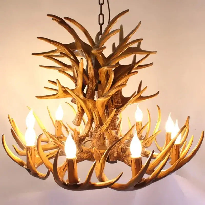 Mid century modern golden antler chandelier dining room light