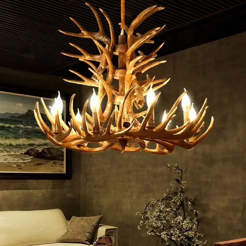 Mid century modern golden antler chandelier dining room light