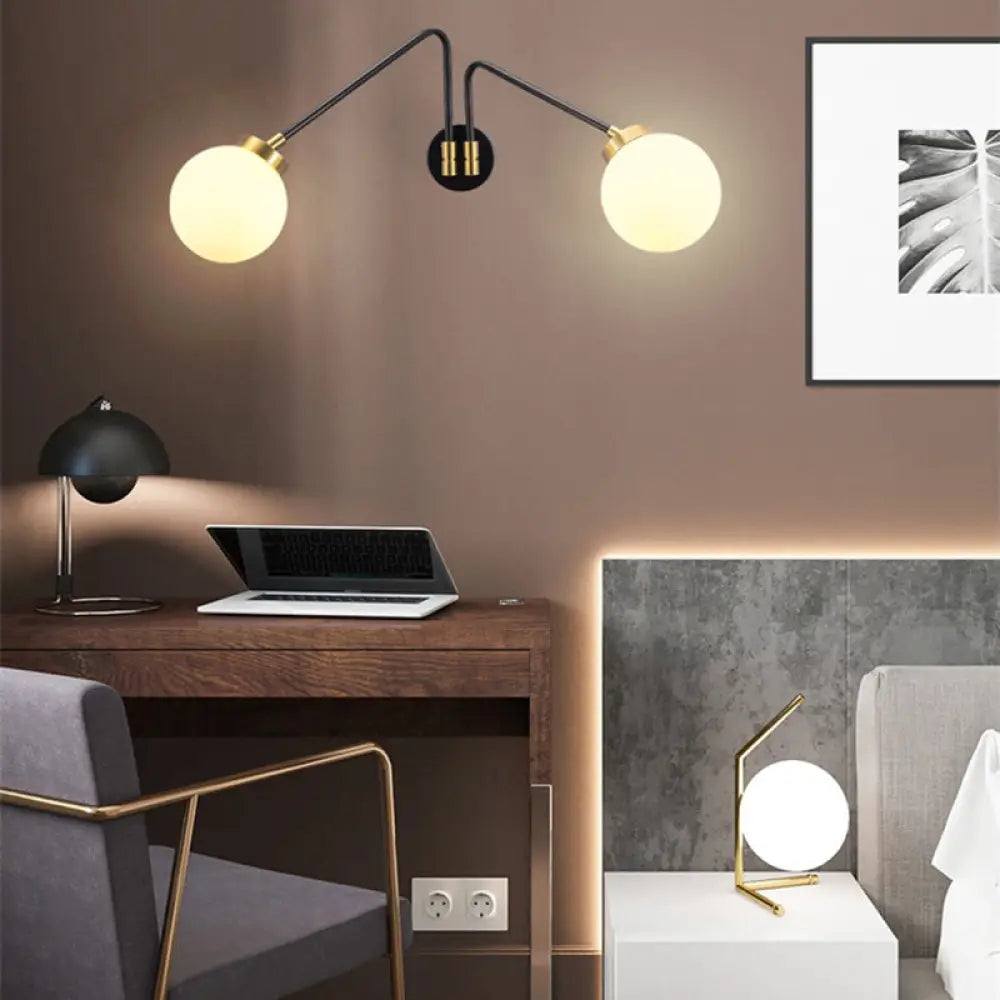 DecorBites™ Mid Century Modern Opal Glass Wall Sconce with Brass Finish - 1/2 Lights Global Wall Mount