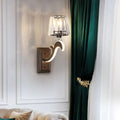 Minimal brass and crystal wall lamp with cone shade for bedroom