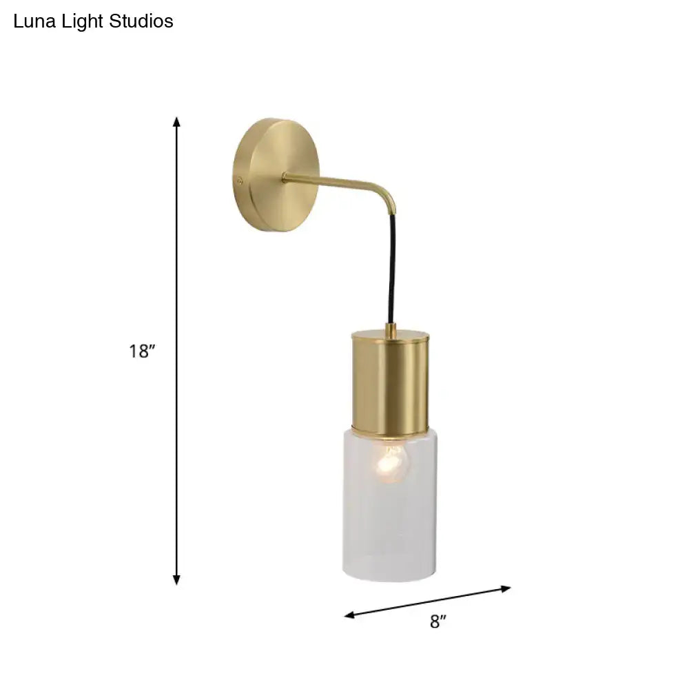 Minimal brass and glass wall sconce light bedroom curved arm lamp