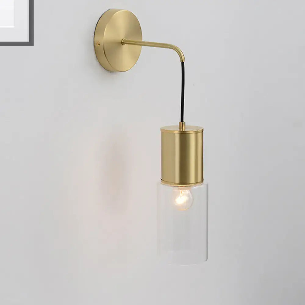 Minimal brass and glass wall sconce light bedroom curved arm lamp