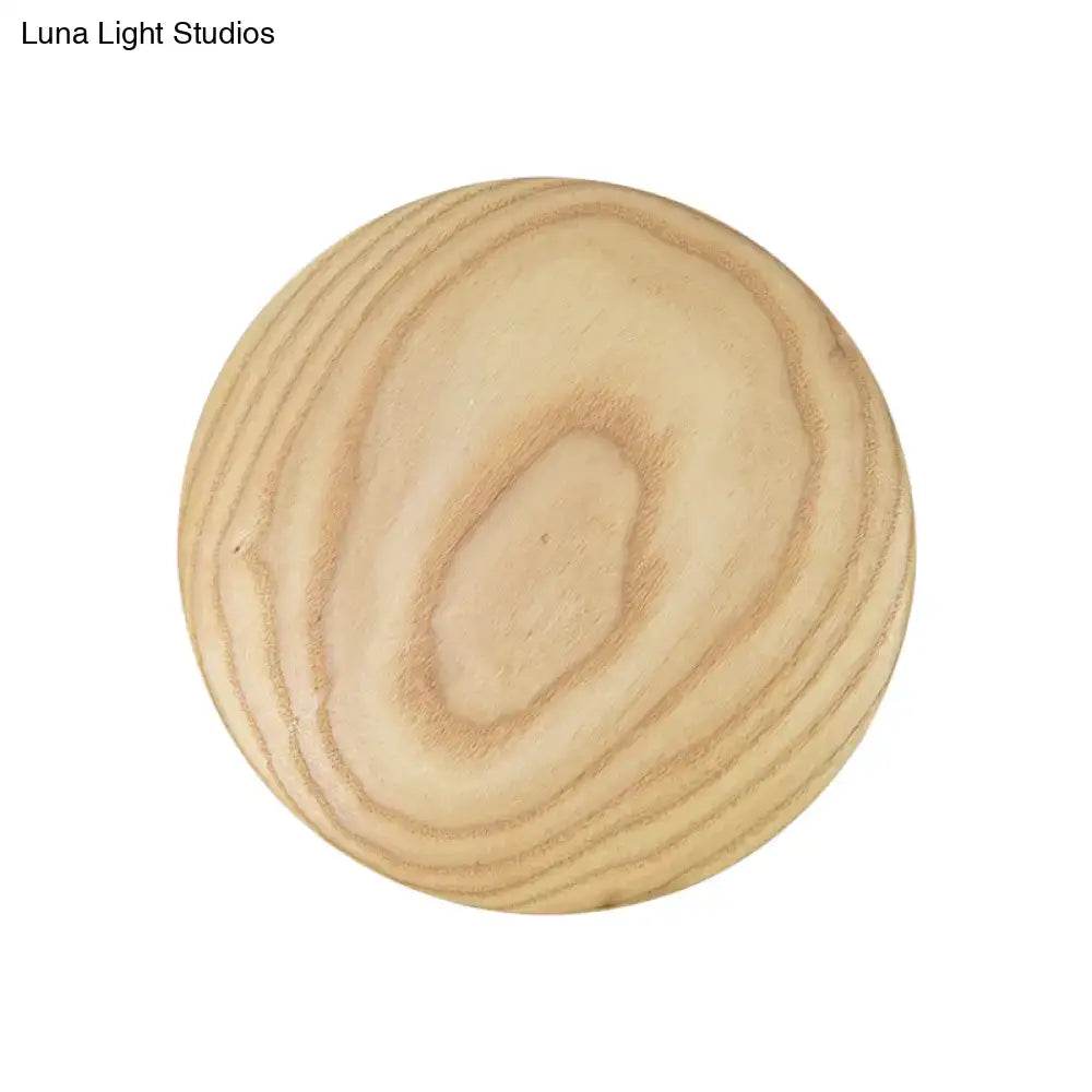 DecorBites™ Minimalist Wood Circle Wall Sconce with LED Lighting: 5"/7" Width for Parlor in Beige
