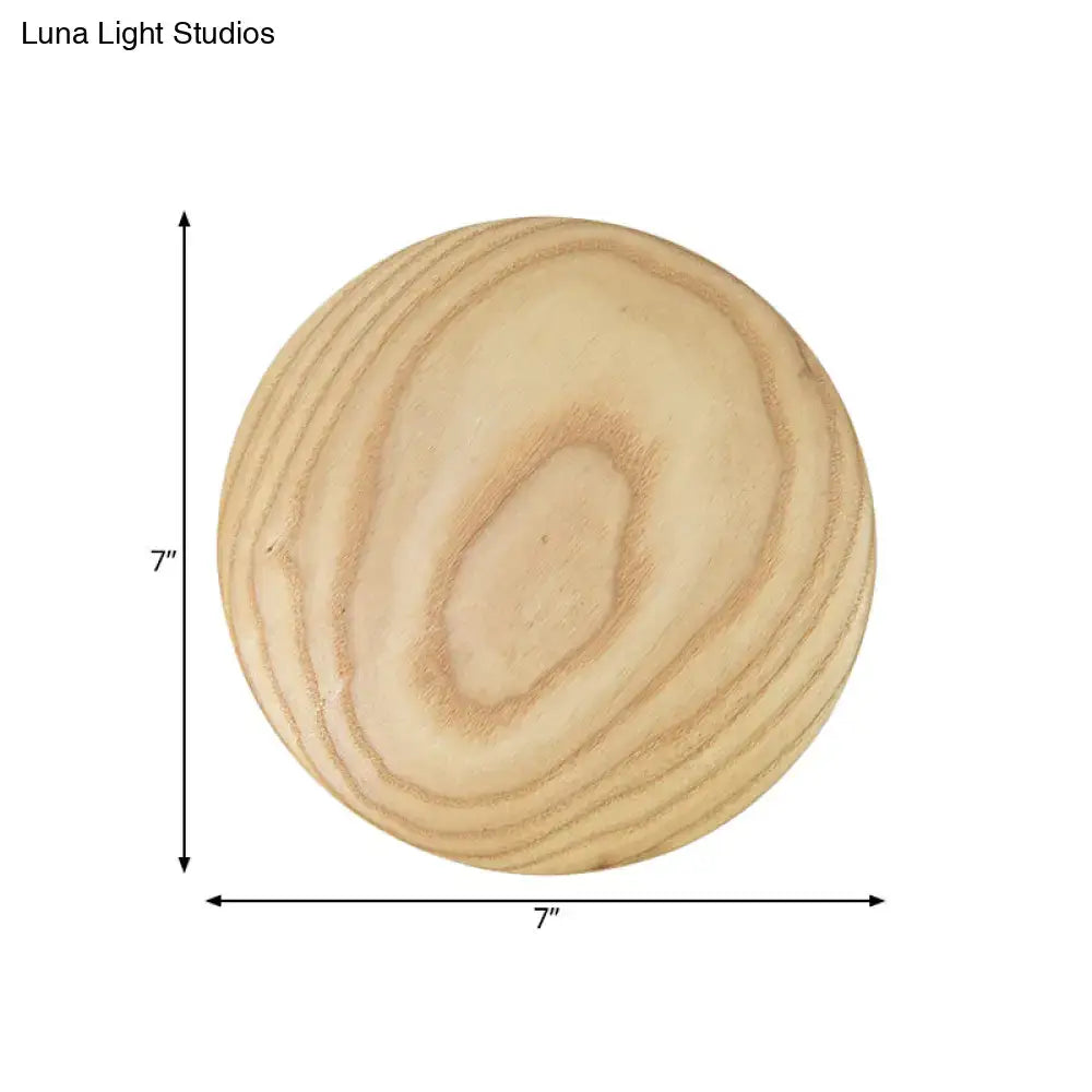 DecorBites™ Minimalist Wood Circle Wall Sconce with LED Lighting: 5"/7" Width for Parlor in Beige