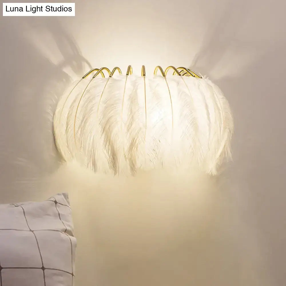 Minimalist black and gold feather wall sconce bedroom light type