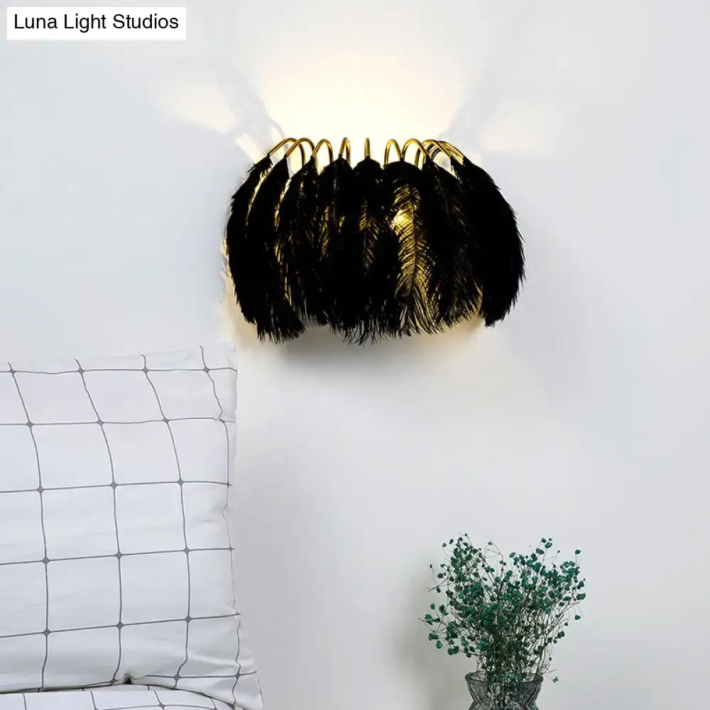 Minimalist black and gold feather wall sconce bedroom light type