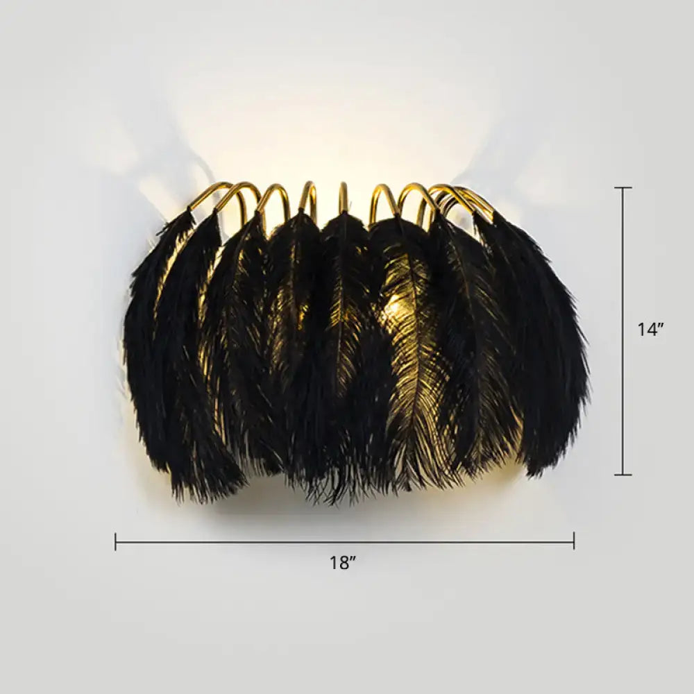Minimalist black and gold feather wall sconce bedroom light type