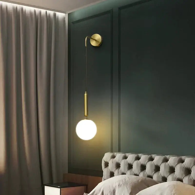 Minimalist black & brass glass ball wall lamp bedroom sconce