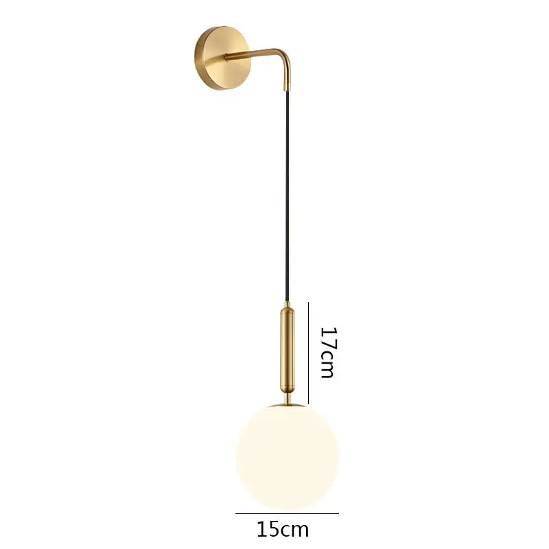 Minimalist black & brass glass ball wall lamp bedroom sconce