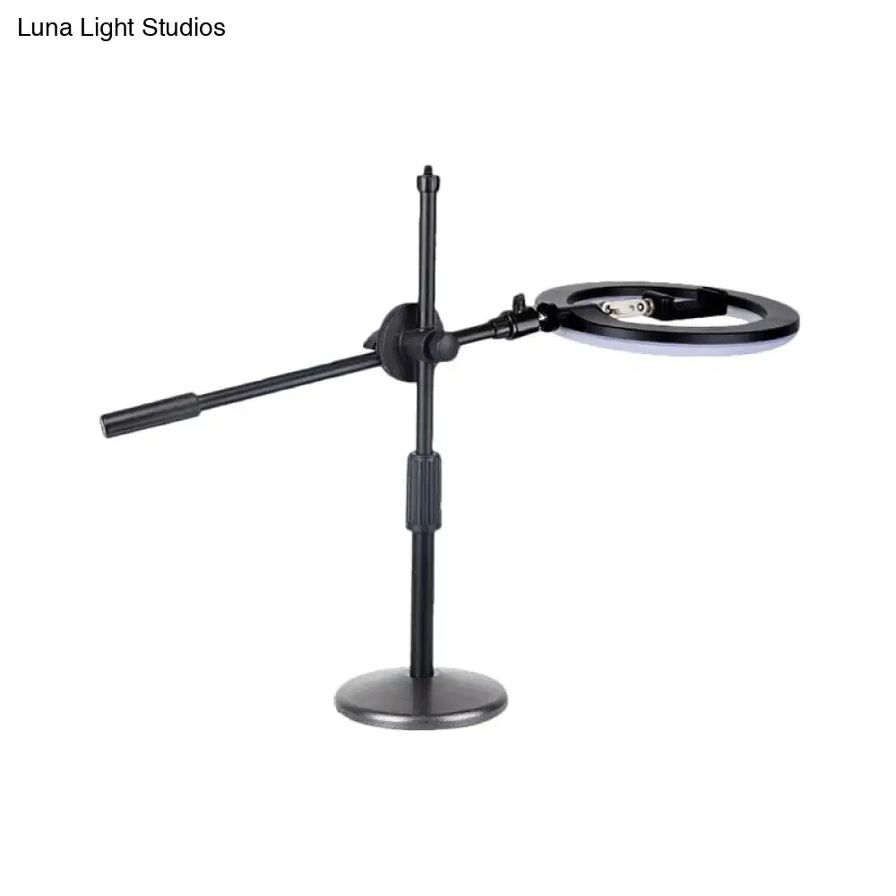 Minimalist black finish led ring light with phone holder bedroom vanity