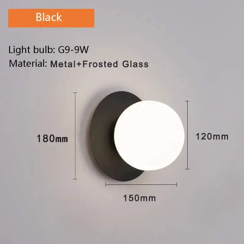 Minimalist black & gold led wall sconce bedroom glass globe light