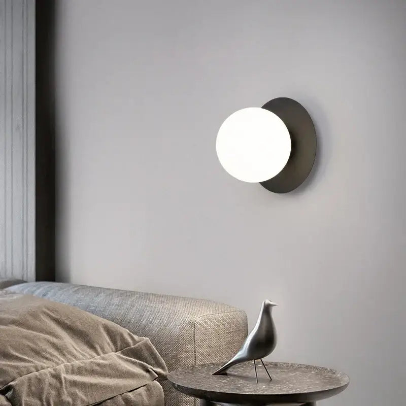 Minimalist black & gold led wall sconce bedroom glass globe light