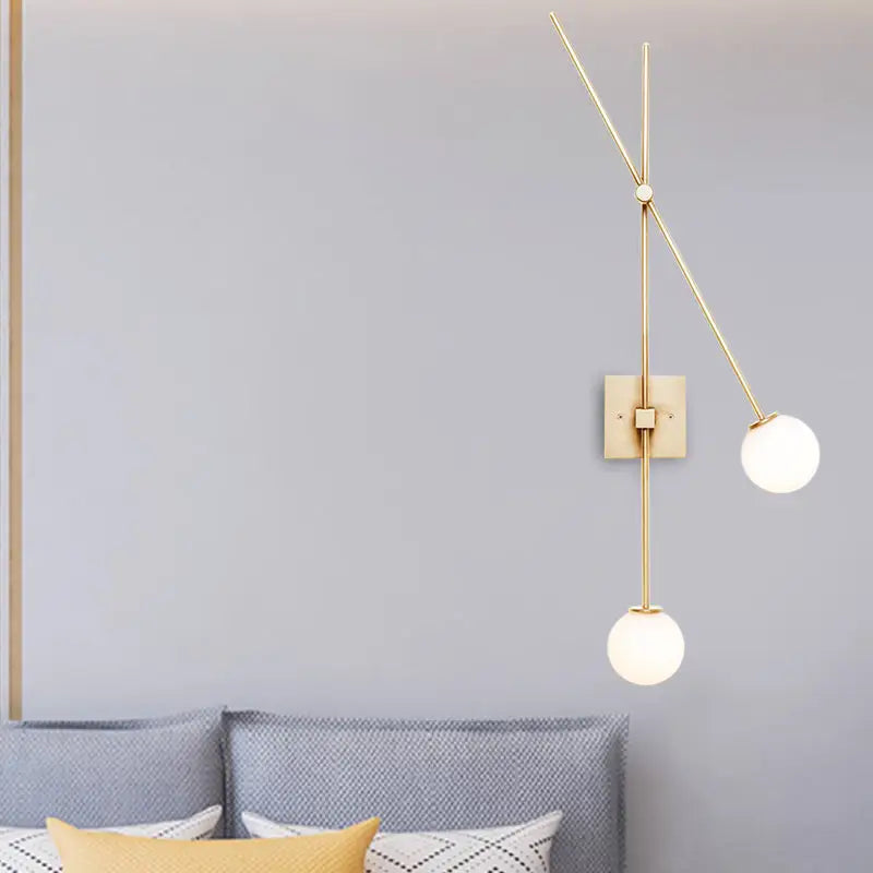Minimalist black & gold opal glass bubble light fixture bedroom sconce