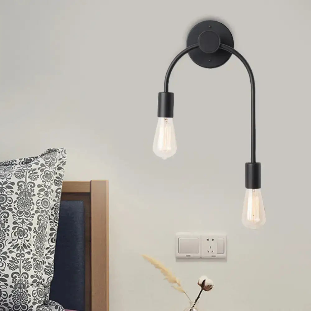 Minimalist black & gold wall lamp bedroom double arm sconce