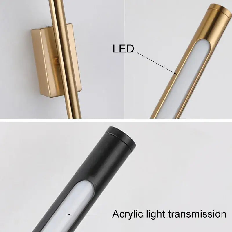 Minimalist black & gold wall sconce living room led vertical bar