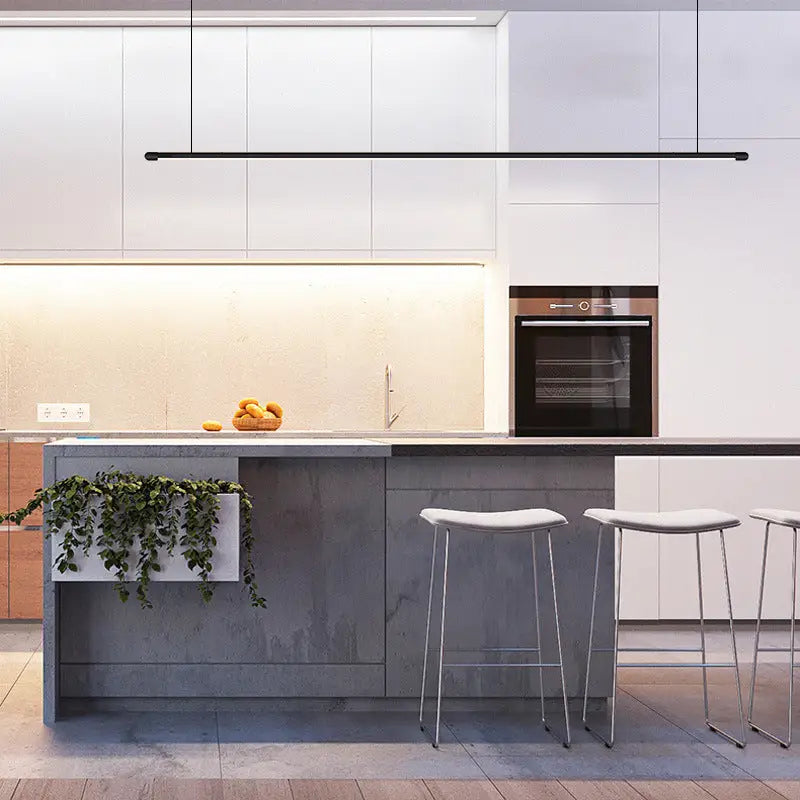 Minimalist black led pendant lamp – kitchen island horizontal light