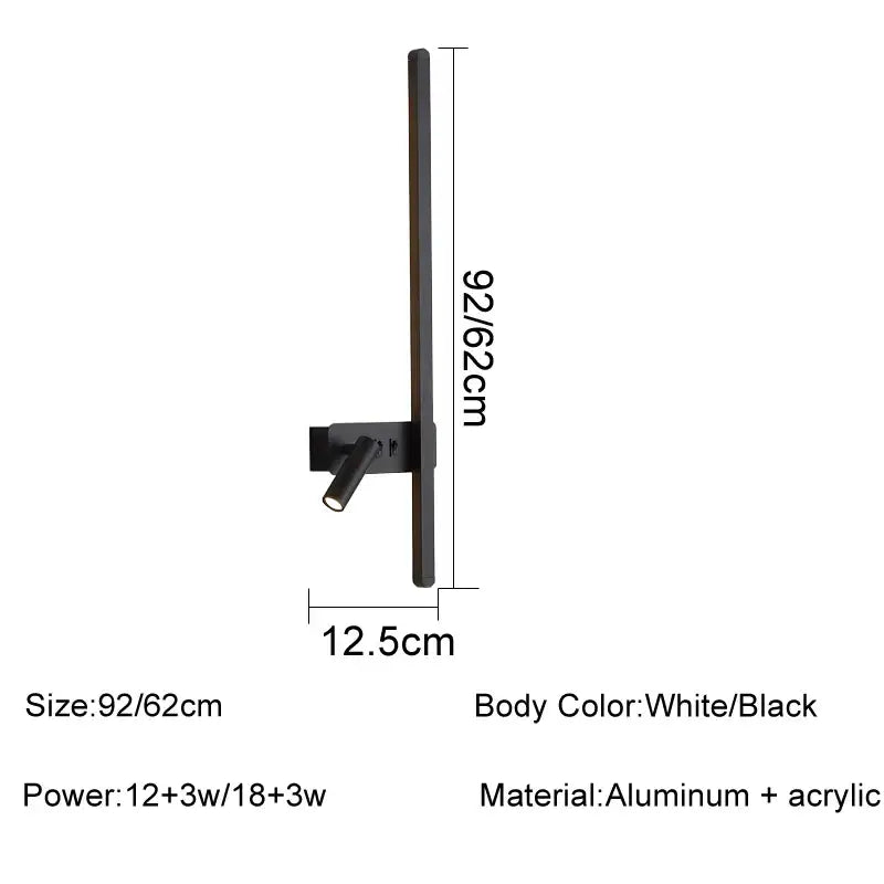 Minimalist black led wall sconce living room adjustable light