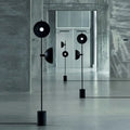 Minimalist black marble floor lamp with funnel shade living room