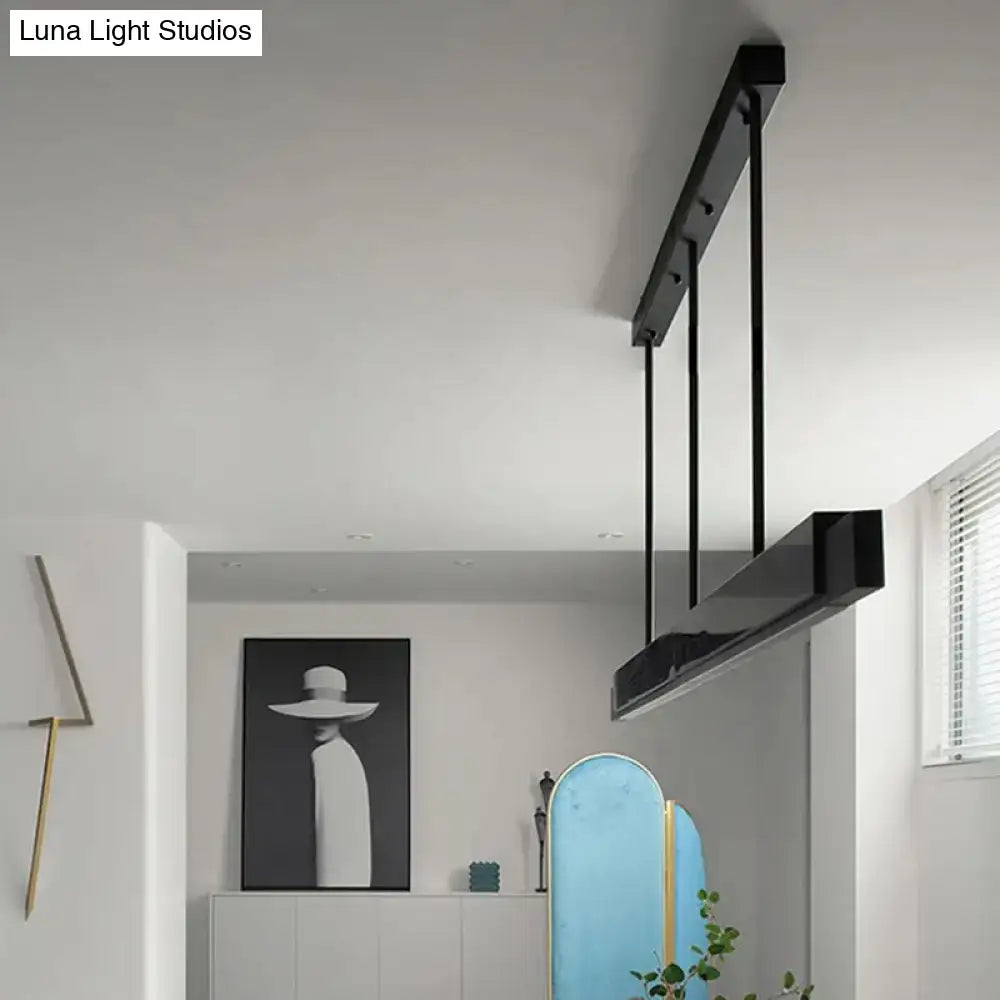 Minimalist black marble rectangular dining room light with gold accents