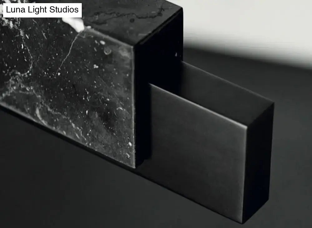 Minimalist black marble rectangular dining room light with gold accents