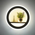 Minimalist black & white circular led wall sconce with shelf living room