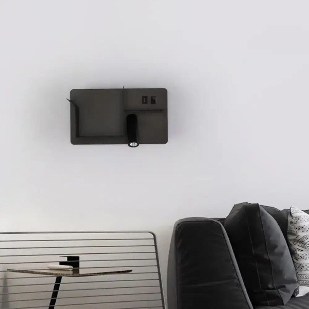 DecorBites™ Modern Metal LED Wall Sconce with Shelf - Black and White