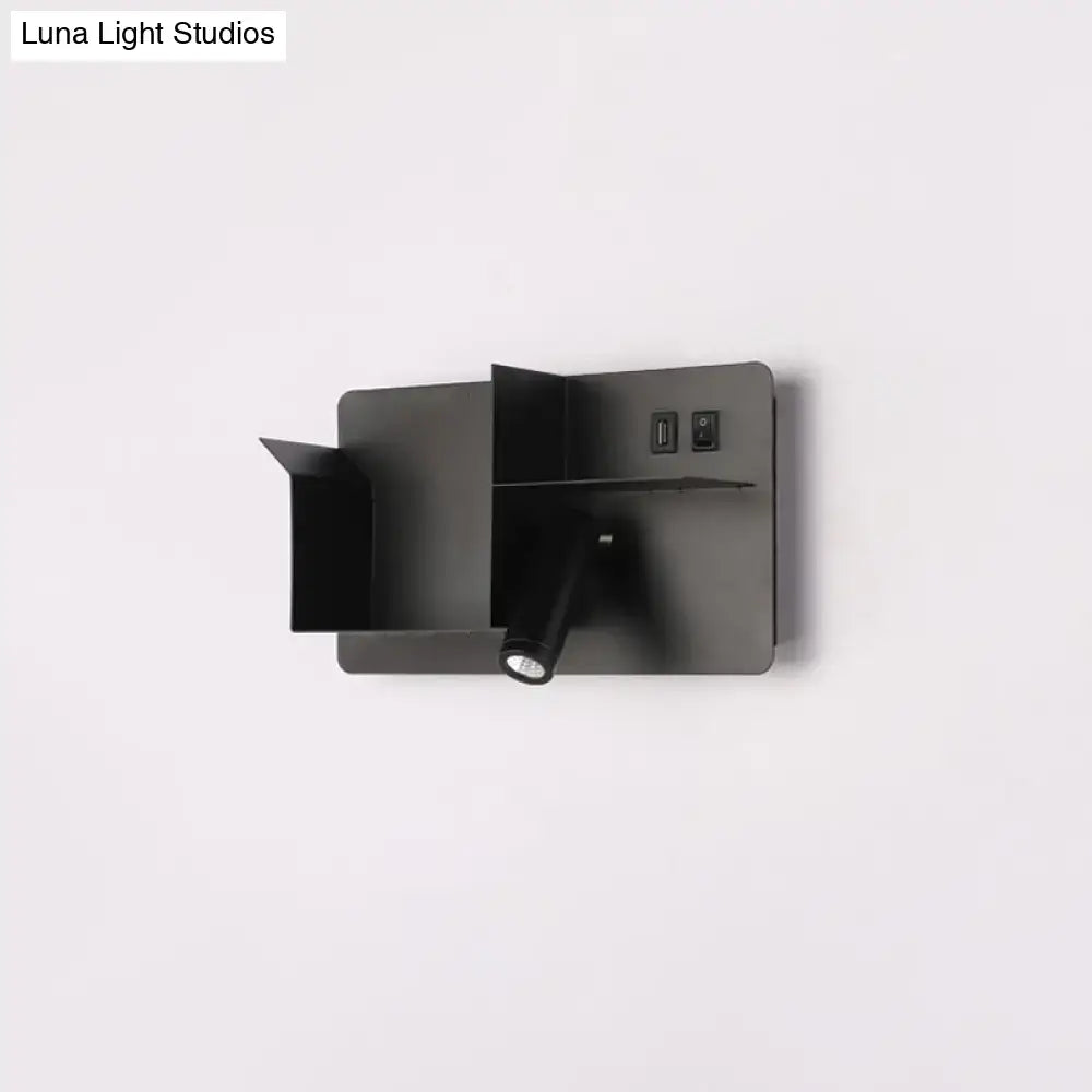 DecorBites™ Modern Metal LED Wall Sconce with Shelf - Black and White