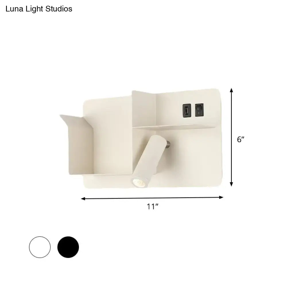 DecorBites™ Modern Metal LED Wall Sconce with Shelf - Black and White