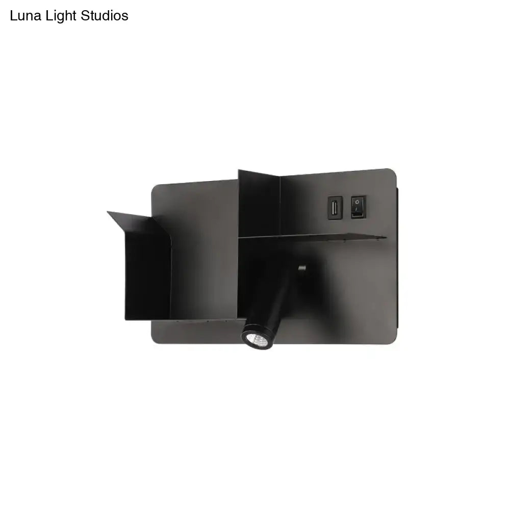 DecorBites™ Modern Metal LED Wall Sconce with Shelf - Black and White