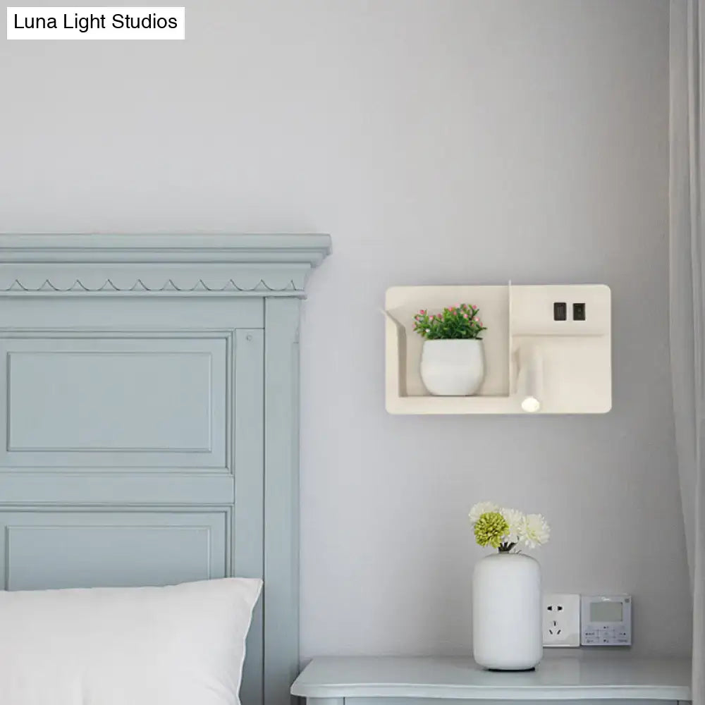 DecorBites™ Modern Metal LED Wall Sconce with Shelf - Black and White