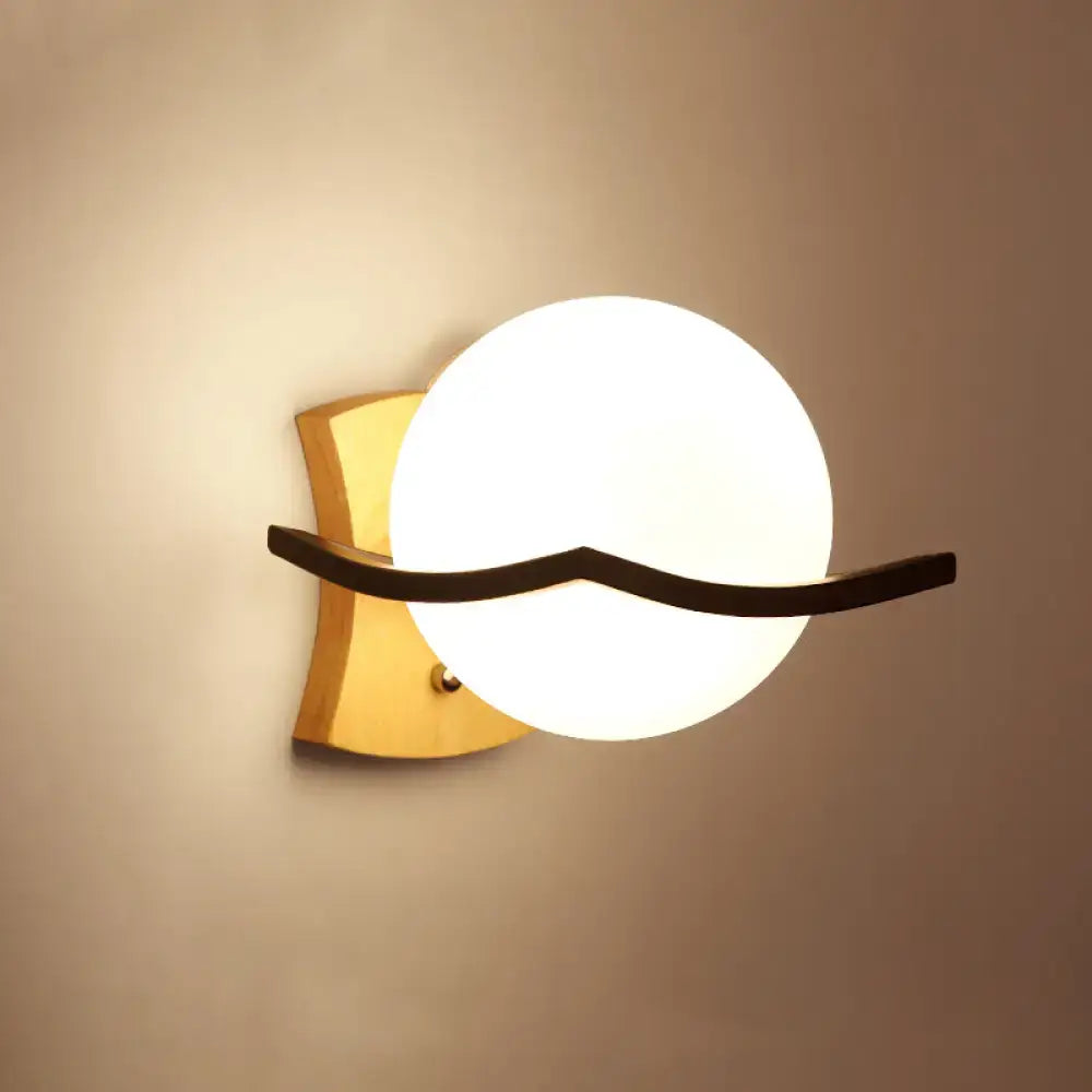 DecorBites™ Minimalist Geometric Stairs Wall Sconce - Cream Glass Single Flush Light in Wood