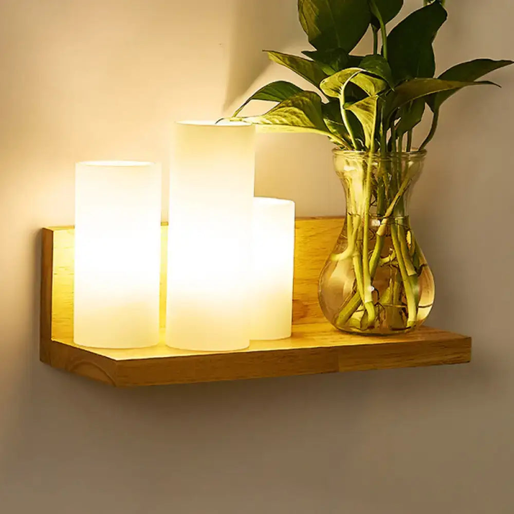 DecorBites™ Minimalist Geometric Stairs Wall Sconce - Cream Glass Single Flush Light in Wood