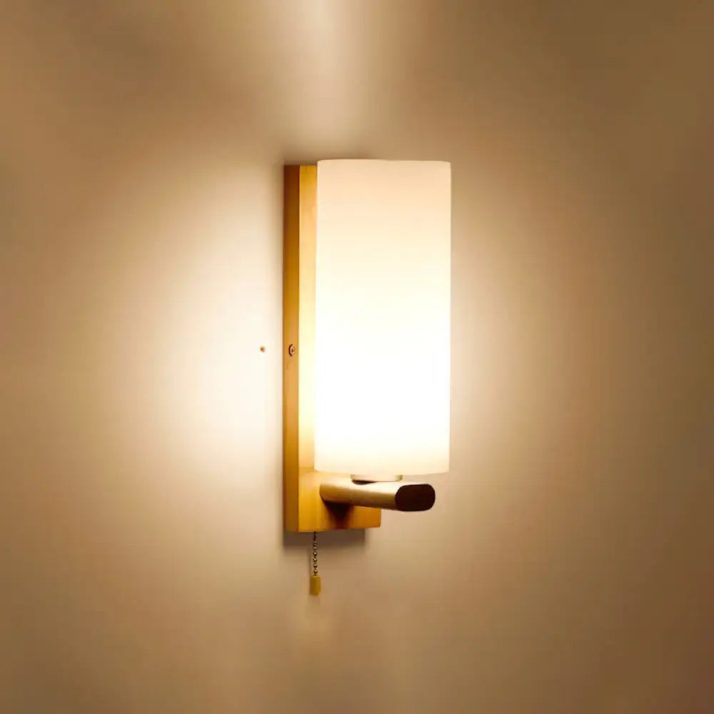 DecorBites™ Minimalist Geometric Stairs Wall Sconce - Cream Glass Single Flush Light in Wood