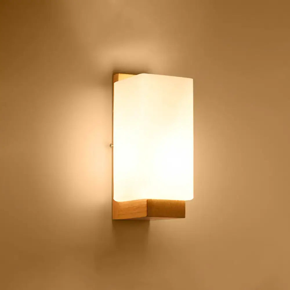 DecorBites™ Minimalist Geometric Stairs Wall Sconce - Cream Glass Single Flush Light in Wood