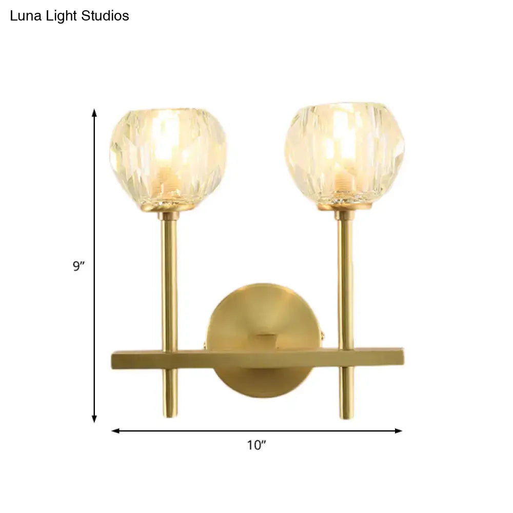 Minimalist brass faceted crystal wall sconce bedroom light direct wired