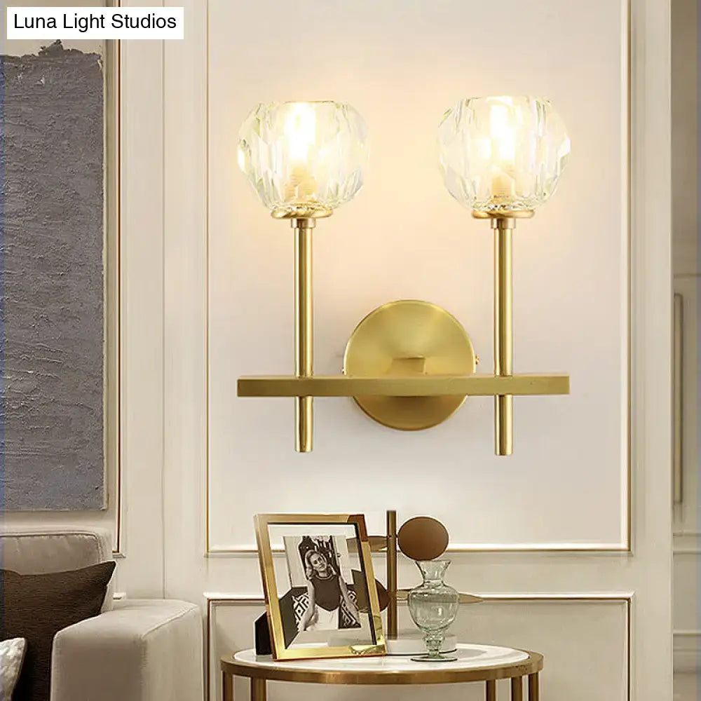 Minimalist brass faceted crystal wall sconce bedroom light direct wired