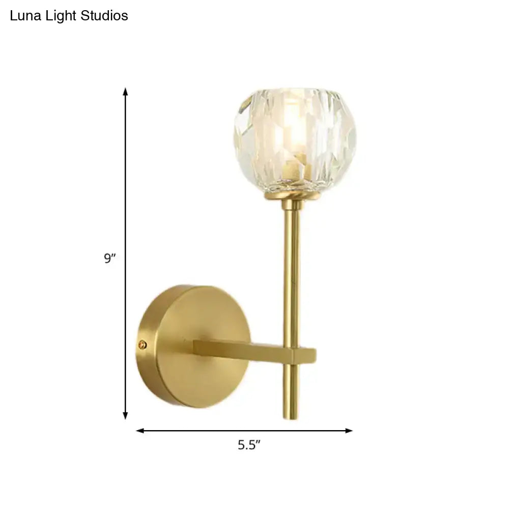 Minimalist brass faceted crystal wall sconce bedroom light direct wired