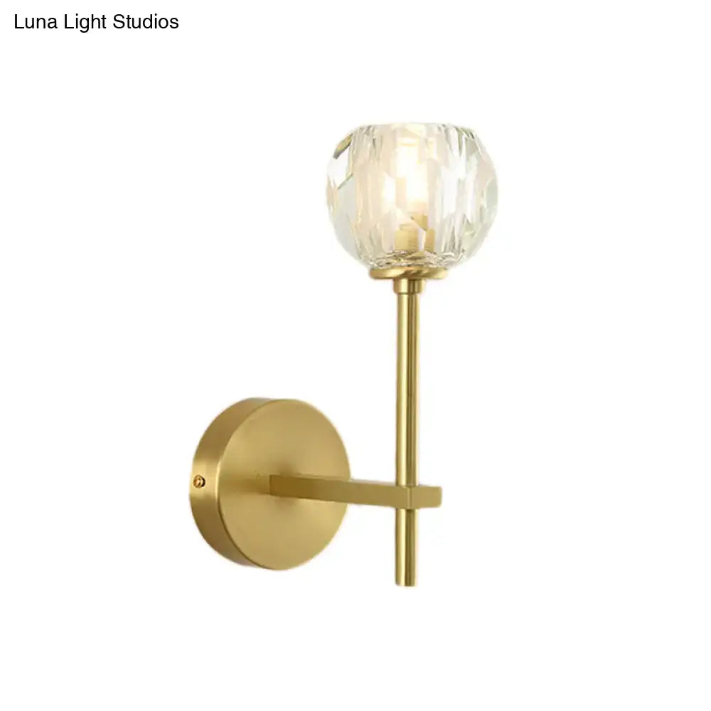Minimalist brass faceted crystal wall sconce bedroom light direct wired