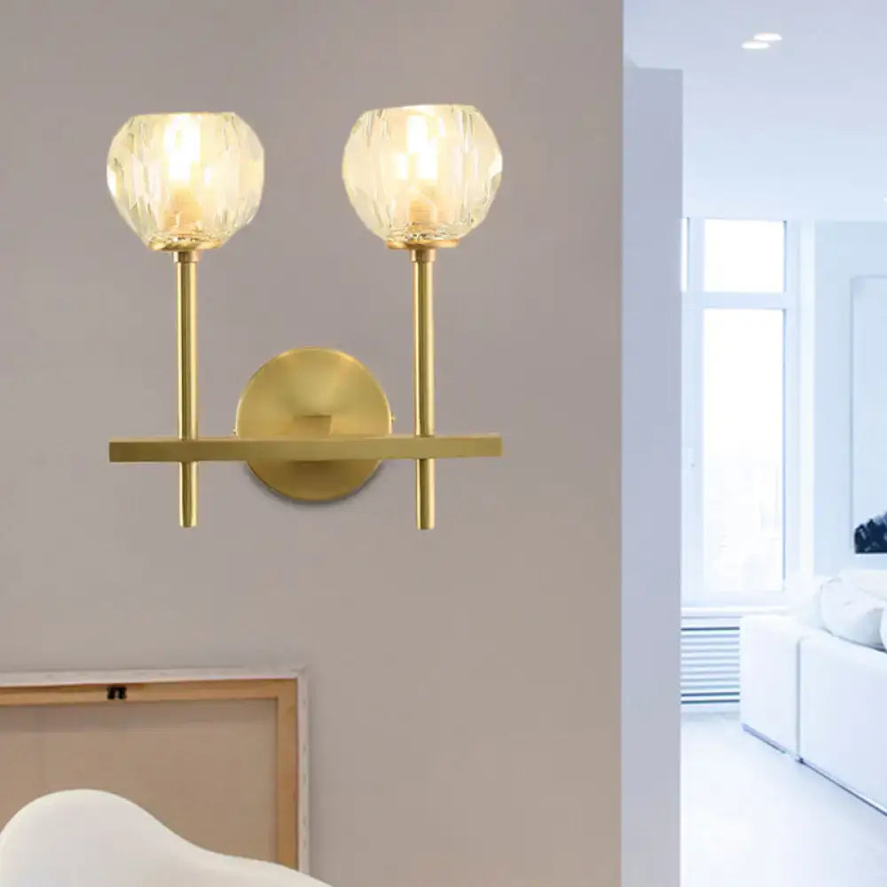Minimalist brass faceted crystal wall sconce bedroom light direct wired