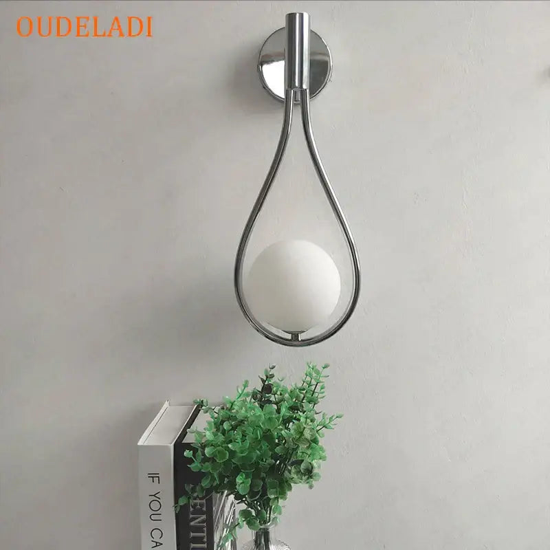 Minimalist brass glass ball wall sconce living room light