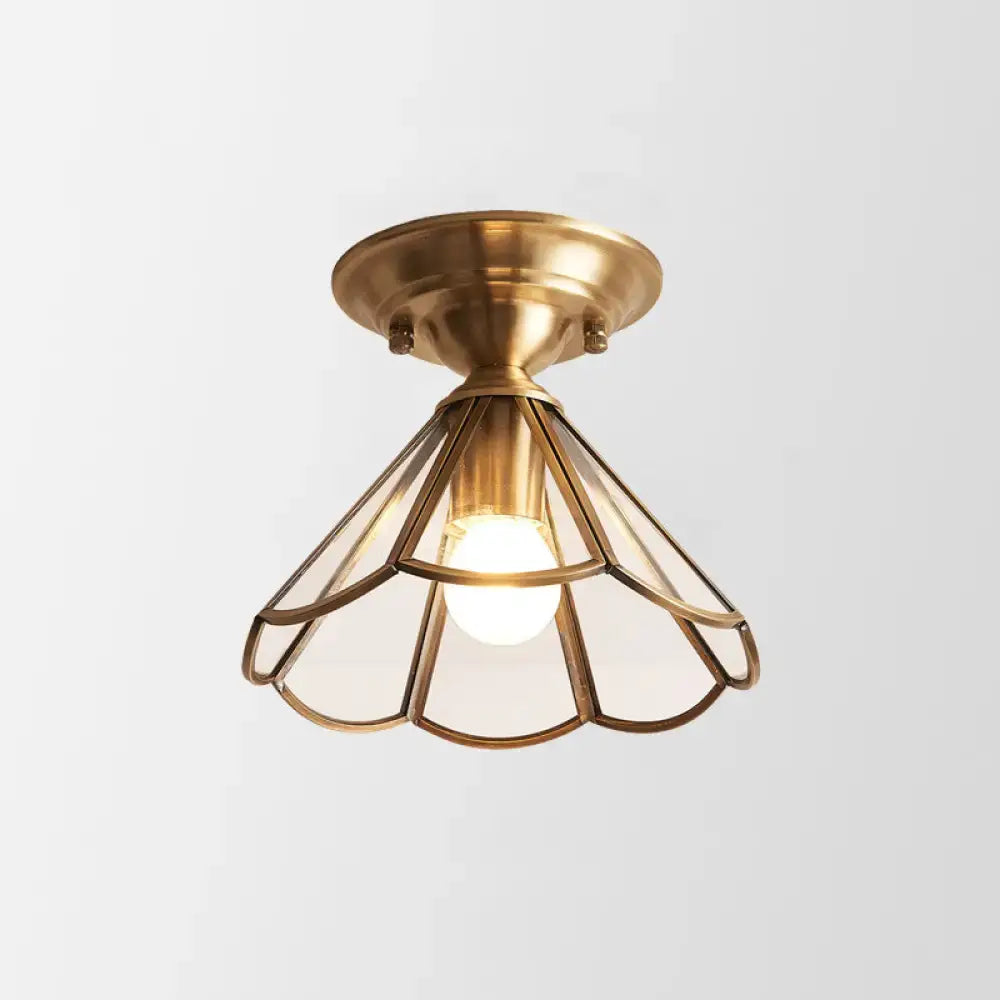 DecorBites™ Minimalist Brass Semi Flush Mount with Scalloped Metal - Single-Bulb Flush Mount Lighting