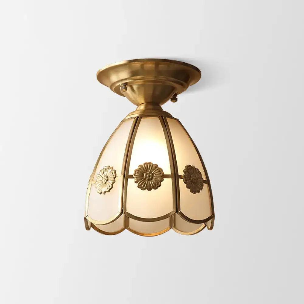 DecorBites™ Minimalist Brass Semi Flush Mount with Scalloped Metal - Single-Bulb Flush Mount Lighting